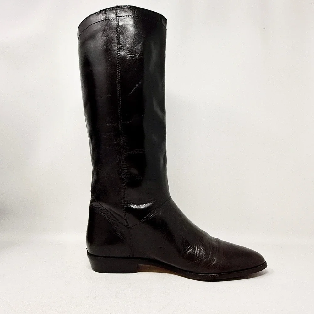 Etienne Aigner Vintage Brown Leather Tall Derby Riding‎ Boots 7M Academia Preppy